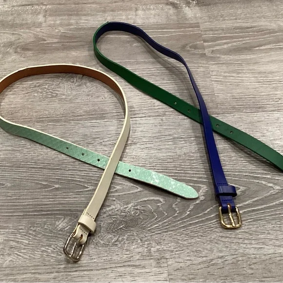 CLUB MONACO SET OF 2 LEATHER BELTS GREEN BLUE CREAM SNAKE XS - Picture 3 of 6